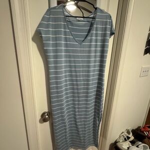 Striped Blue V-Neck Dress